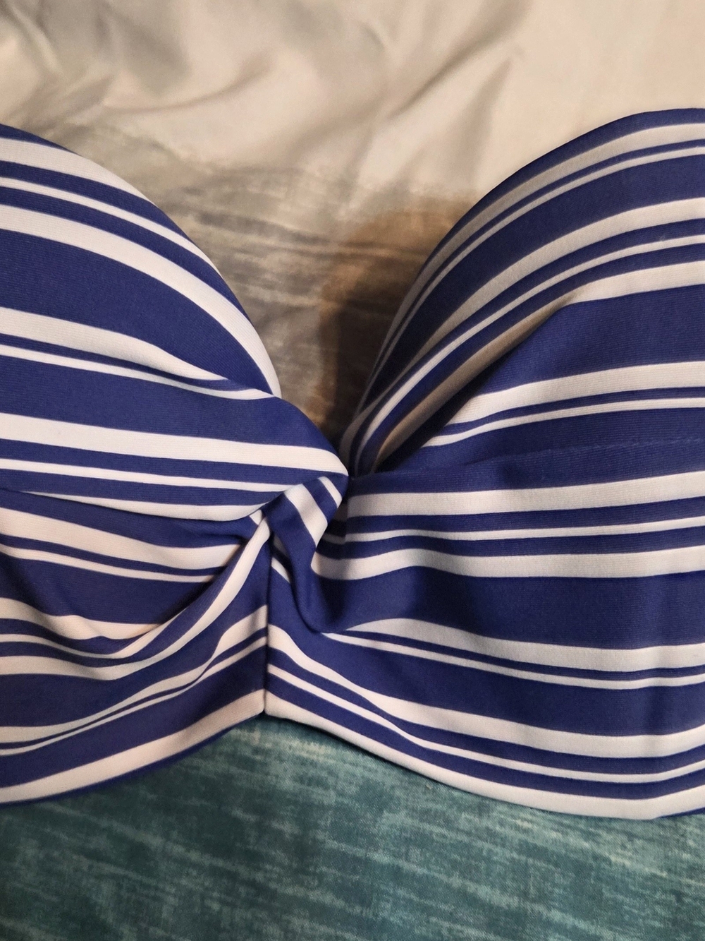 next Navy and White Striped Bandeau Swim Top